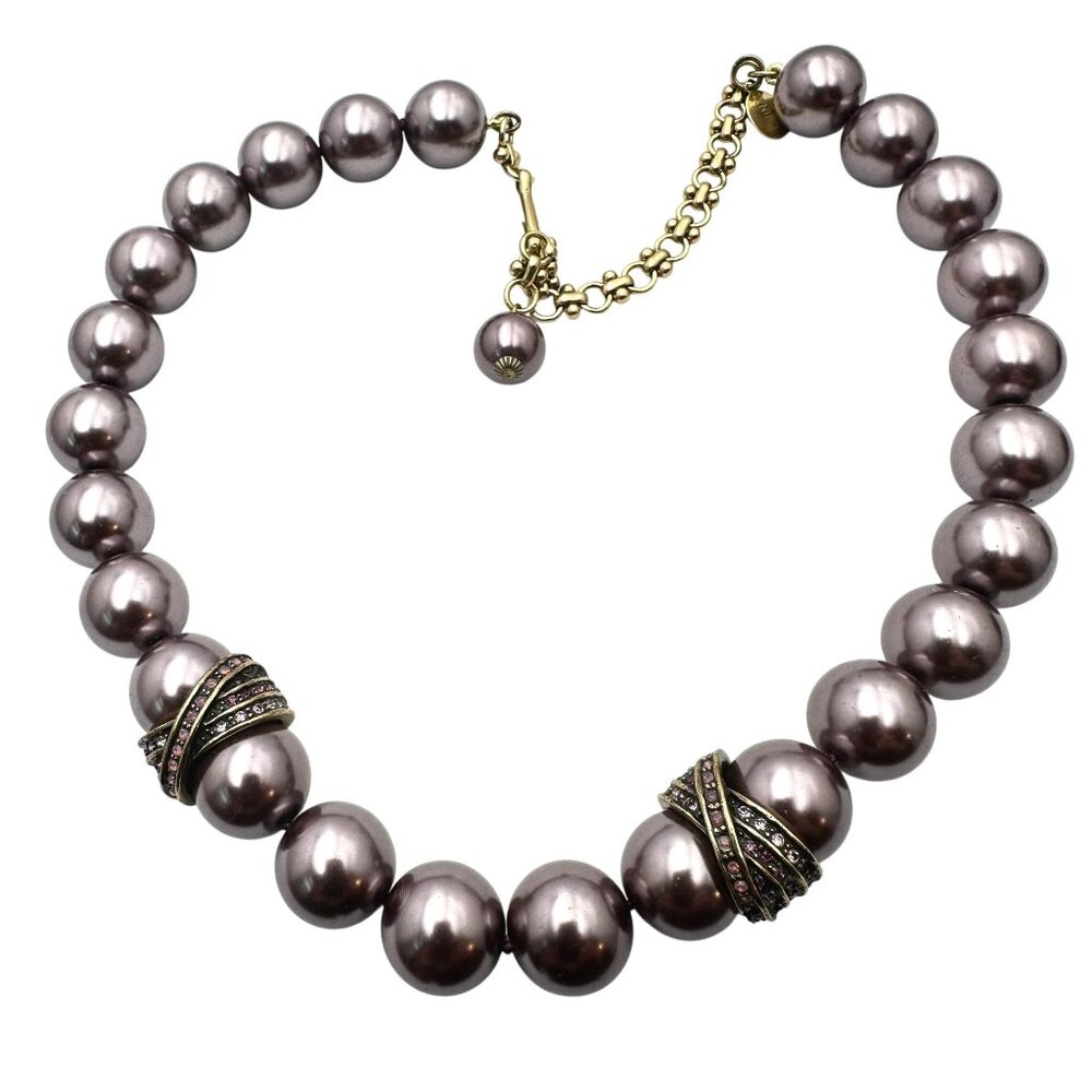 Heidi Daus Multicolor Crystal Purple Faux Pearl Bronze 18 Inch Necklace